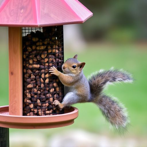 Squirrel attempting to access guarded feeder