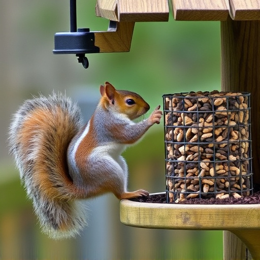 Squirrel attempting to access guarded feeder