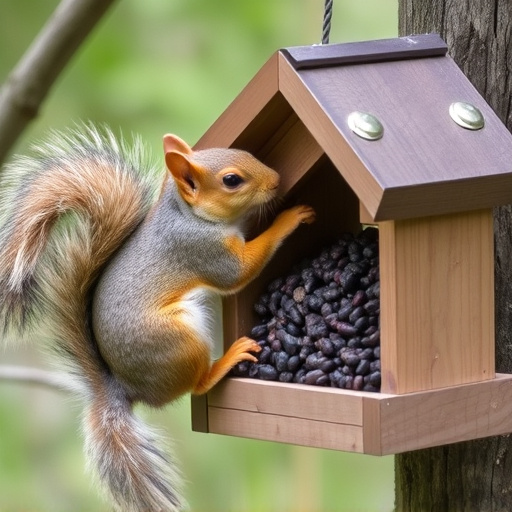 Squirrel attempting to access guarded feeder