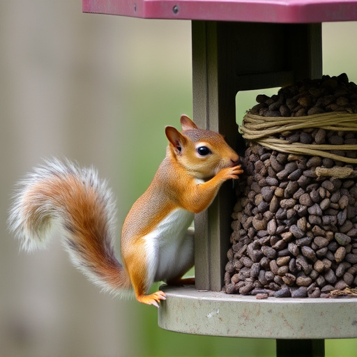 Squirrel attempting to access guarded feeder