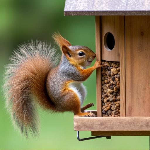 Squirrel attempting to access guarded feeder