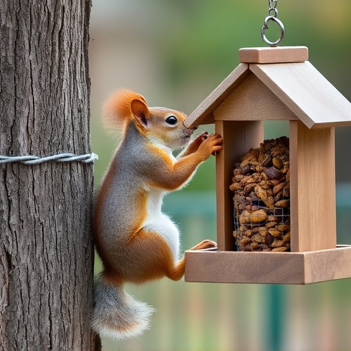 Squirrel attempting to access guarded feeder