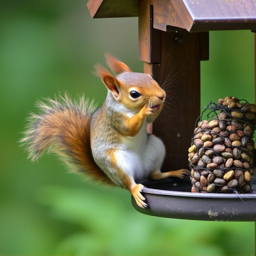 Squirrel attempting to access guarded feeder