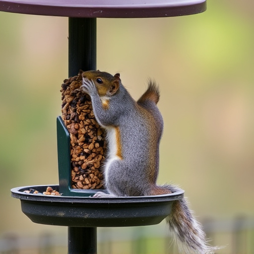 Squirrel attempting to access guarded feeder