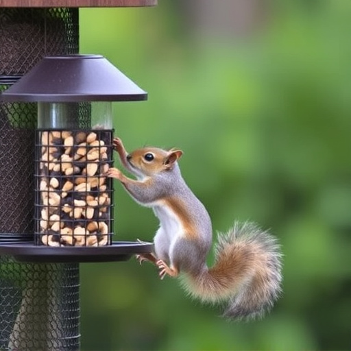 Squirrel attempting to access guarded feeder