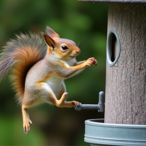 Squirrel attempting to access guarded feeder