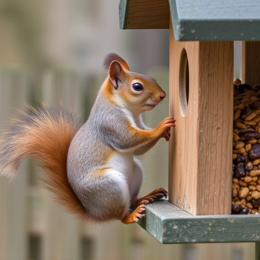 Squirrel attempting to access guarded feeder