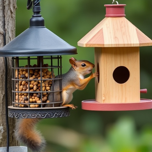 Squirrel attempting to access guarded feeder