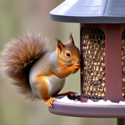 Squirrel attempting to access guarded feeder