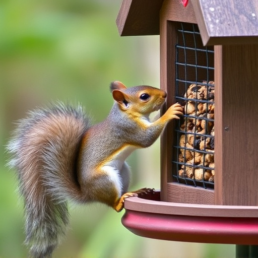 Squirrel attempting to access guarded feeder
