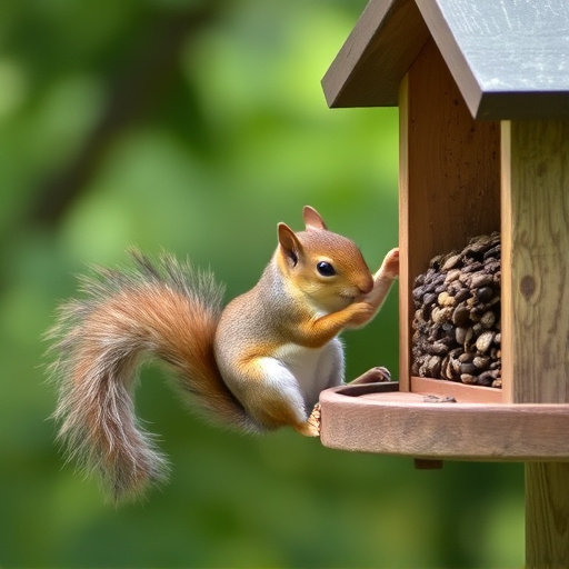Squirrel attempting to access guarded feeder
