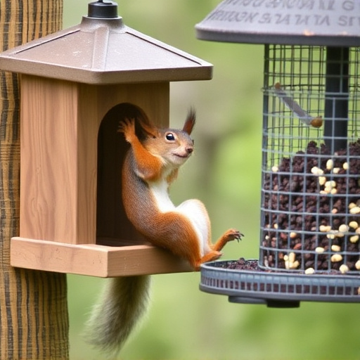 Squirrel attempting to access guarded feeder