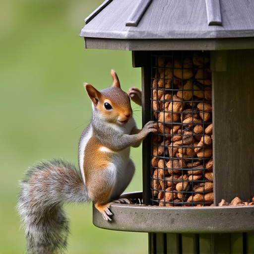 Squirrel attempting to access guarded feeder