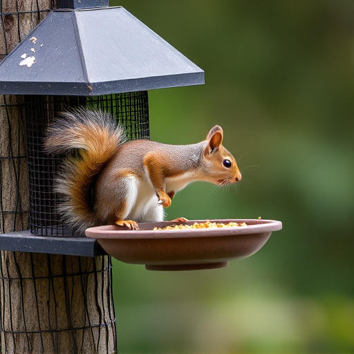 Squirrel attempting to access guarded feeder