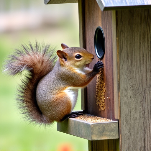 Squirrel attempting to access guarded feeder