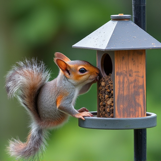 Squirrel attempting to access guarded feeder