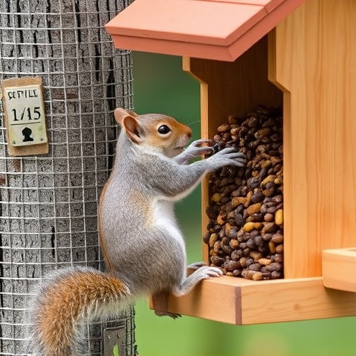 Squirrel attempting to access guarded feeder