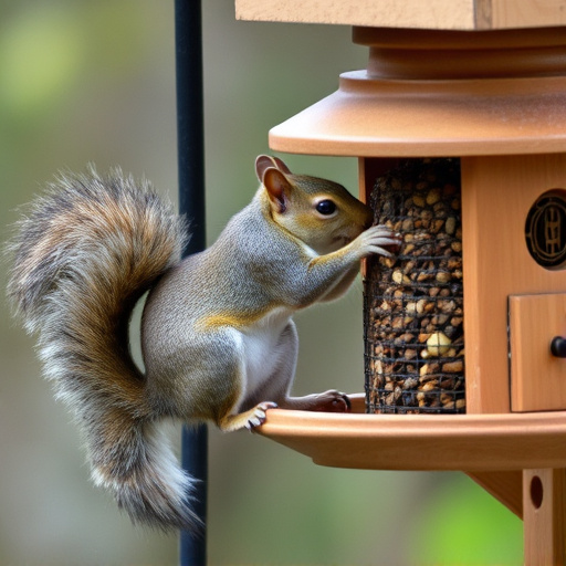 Squirrel attempting to access guarded feeder