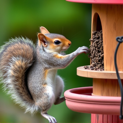Squirrel attempting to access guarded feeder