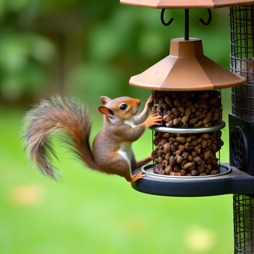 Squirrel attempting to access guarded feeder