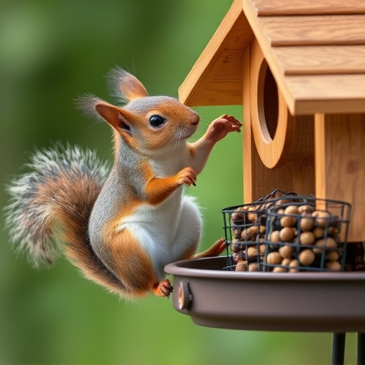 Squirrel attempting to access guarded feeder