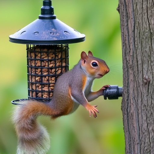 Squirrel attempting to access guarded feeder