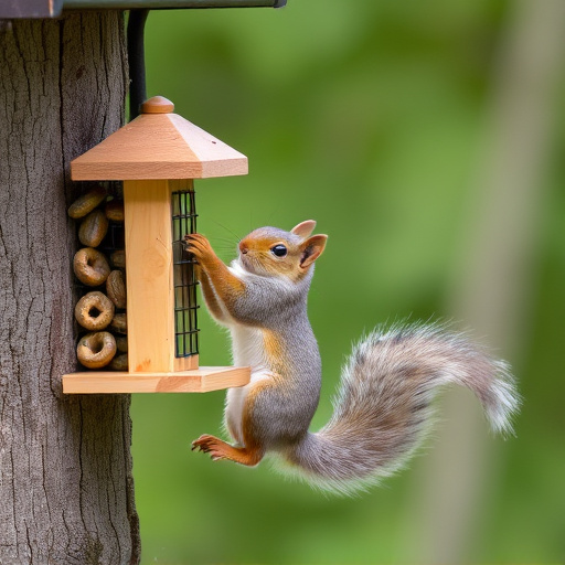 Squirrel attempting to access guarded feeder