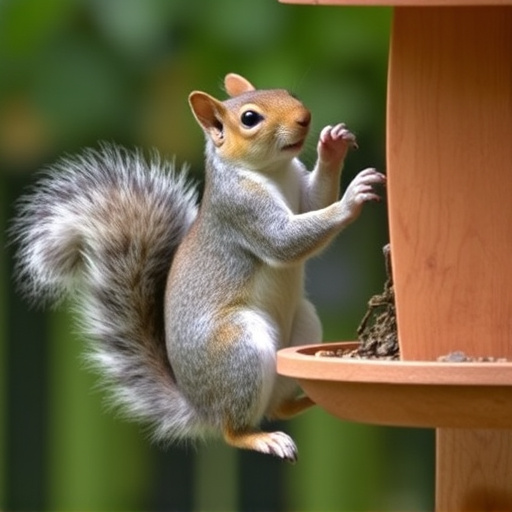 Squirrel caught trying to reach feeder