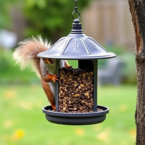 Squirrel-proof bird feeder in backyard