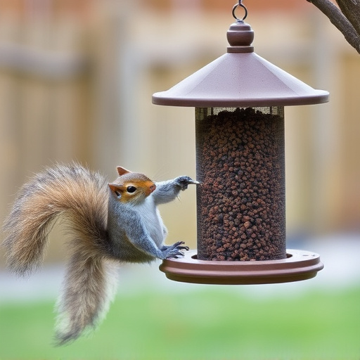 Squirrel-proof bird feeder in backyard