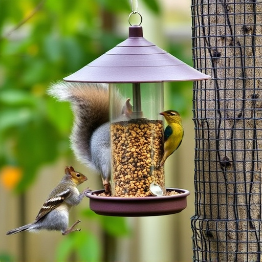 Squirrel-proof bird feeder in backyard