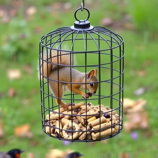 Squirrel-proof cage over ground bird feed