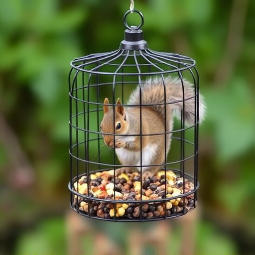 Squirrel-proof cage over ground bird feed
