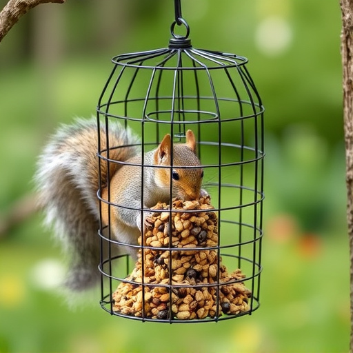 Squirrel-proof cage over ground bird feed