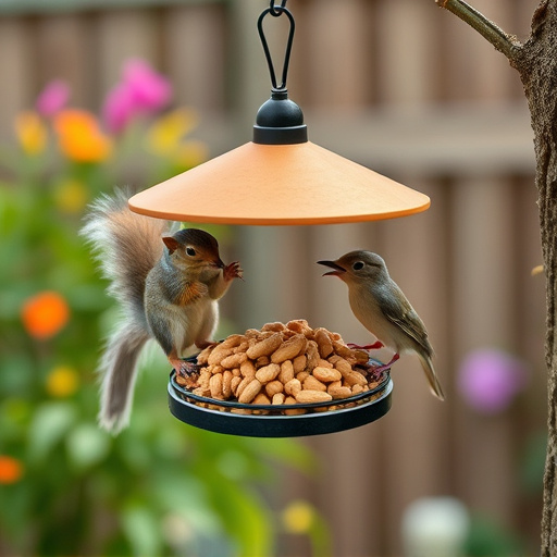 Squirrel-proof peanut feeder hanging in garden