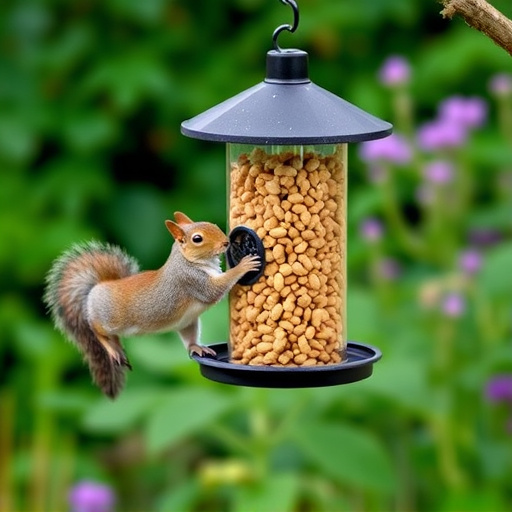 Squirrel-proof peanut feeder in garden