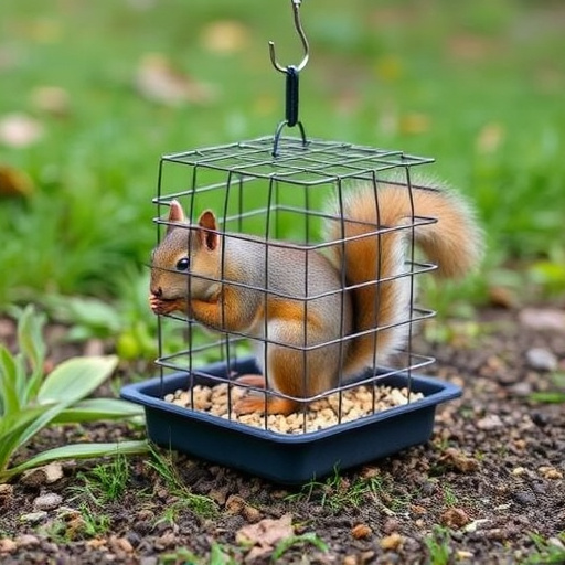 Squirrel-resistant cage over ground seed tray