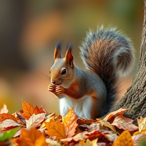 Squirrels near autumn bird food