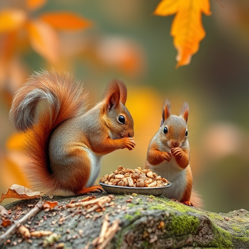 Squirrels near autumn bird food