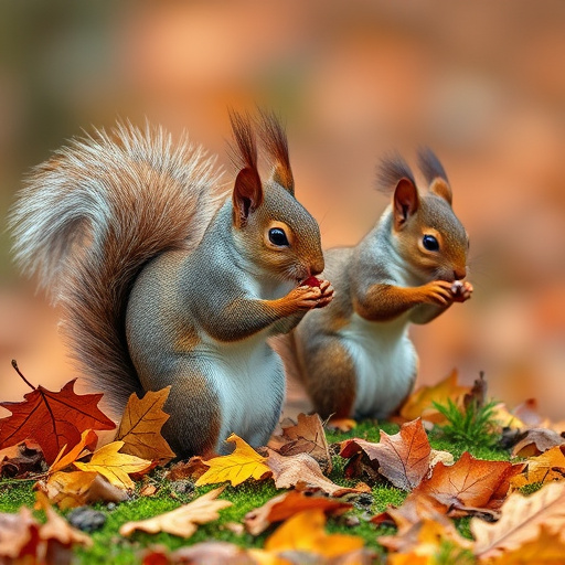 Squirrels near autumn bird food