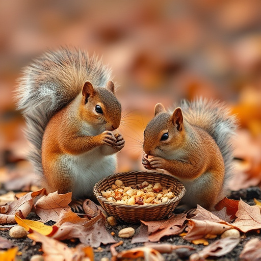 Squirrels near autumn bird food