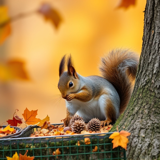 Squirrels near autumn bird food