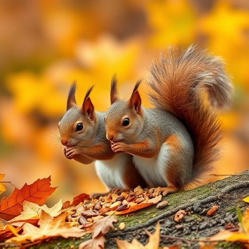 Squirrels near autumn bird food