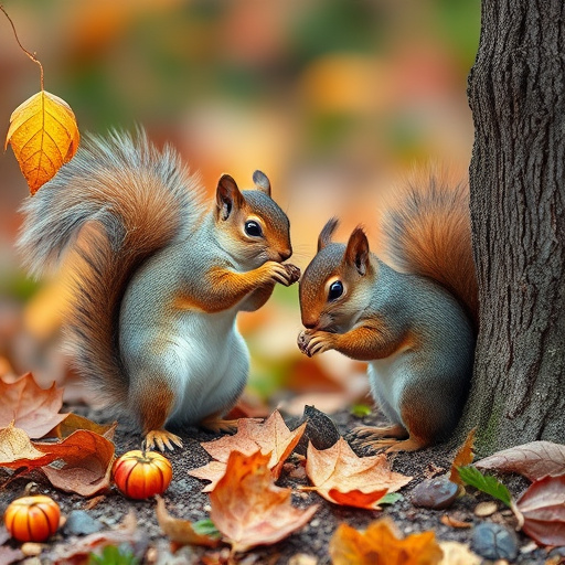 Squirrels near autumn bird food