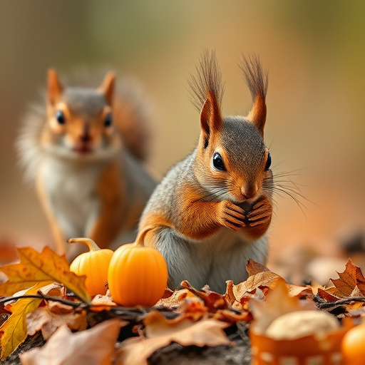 Squirrels near autumn bird food