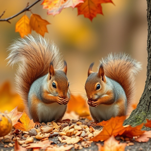 Squirrels near autumn bird food