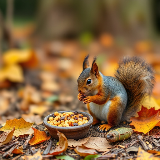 Squirrels near autumn bird food