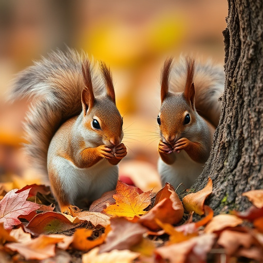 Squirrels near autumn bird food