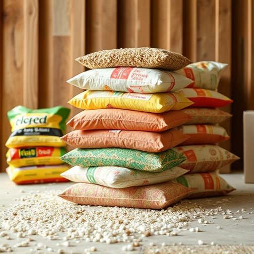 Stack of bird feed parcels indoors