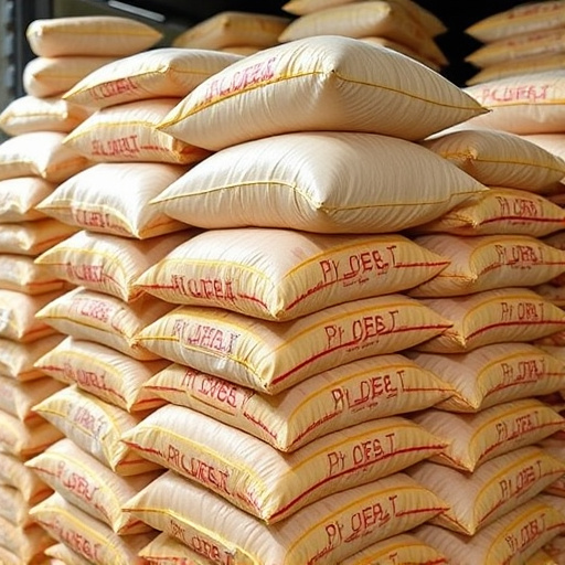 Stacks of suet pellets bags UK